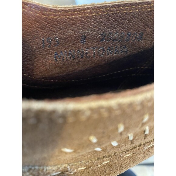 VTG Minnetonka Moccasin Brown Suede Bootie Stitching Accent Driving Comfort Sz 7 - Picture 10 of 11